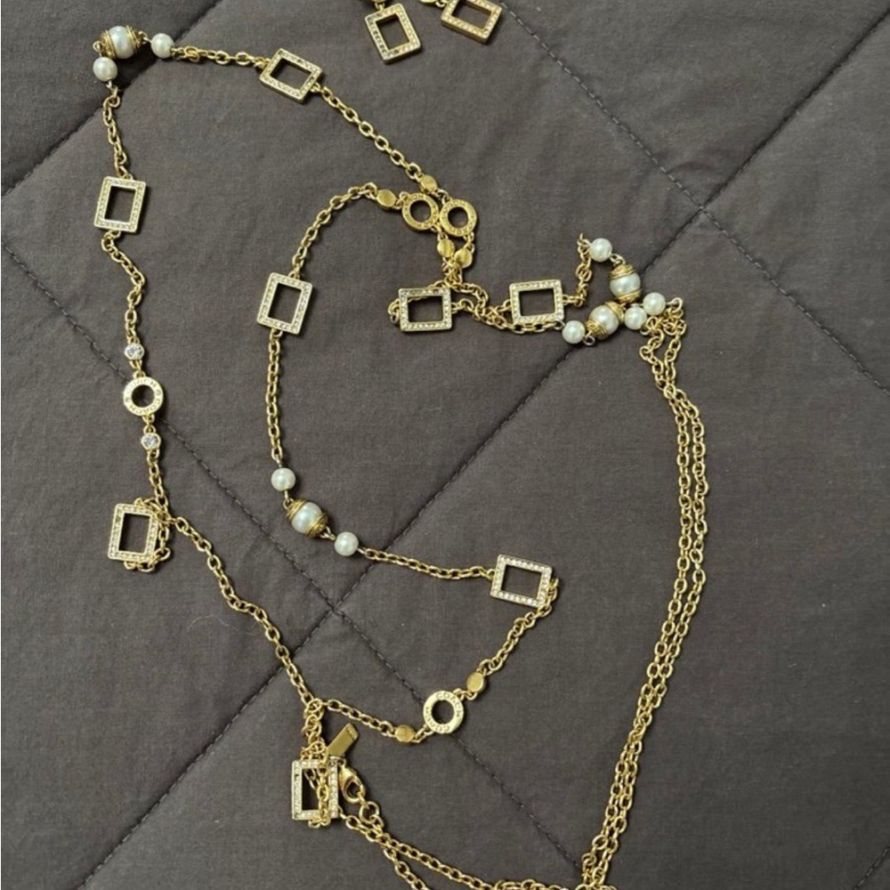 Coach Gold-Tone Pearl Station & Square Link Necklace and earrings